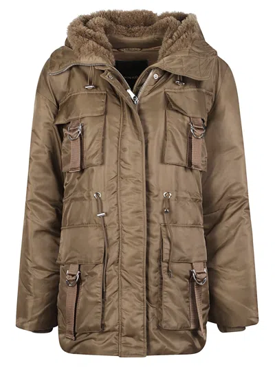 Pinko Passito Short Polyamide Plush Hooded Padded Jacket In Multi