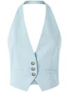 Pinko Light Blue Crop Vest With Halter Neckline And Button Closure In Blue