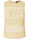Pinko Fantasy Net Crochet Floral Top Keyhole In Yellow