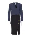 Pinko Omelette Dress With Bow And Keyhole In Blue