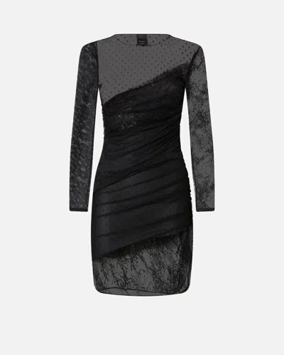 Pinko Patchwork-effect Lace Dress In Black