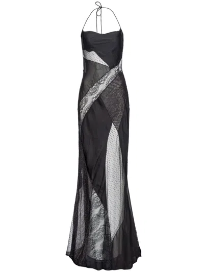 Pinko Patchwork Lace Gown In Black