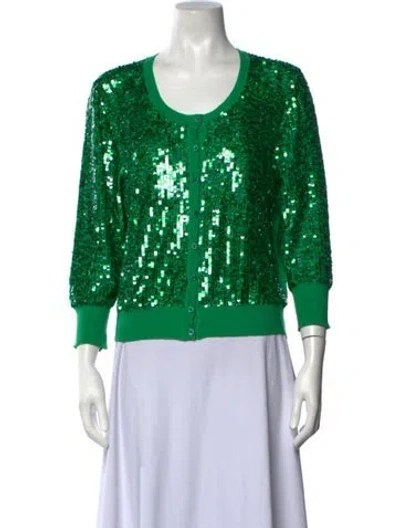 Pre-owned Pinko Patterned Crew Neck Sweater In Green