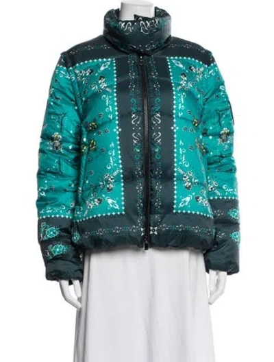 Pre-owned Pinko Patterned Down Jacket In Blue/green