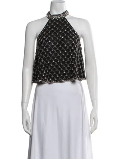 Pre-owned Pinko Patterned Halterneck Crop Top In Black