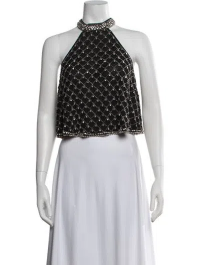 Pre-owned Pinko Patterned Halterneck Crop Top W/ Tags In Black