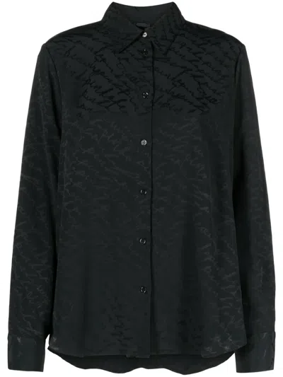 Pinko Patterned-jacquard Long-sleeve Shirt In Black