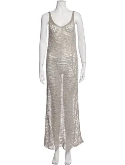 Pre-owned Pinko Patterned Long Dress In Grey/metallic