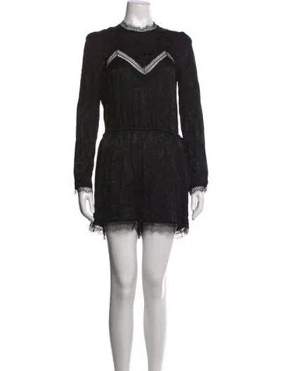 Pre-owned Pinko Patterned Mock Neck Romper In Black