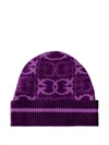 Pinko Patterned Ribbed Beanie In Purple