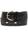 Pinko Patterned-stitch Leather Belt In Black