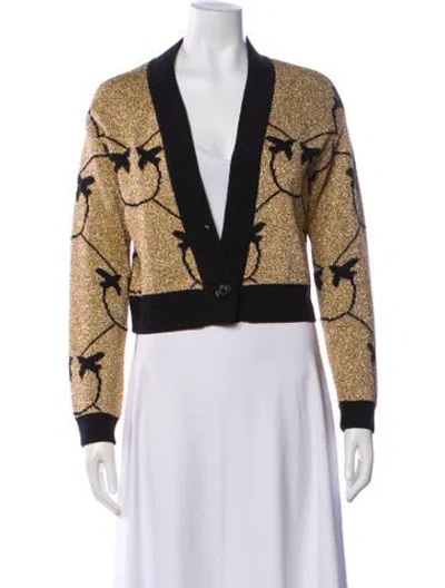 Pre-owned Pinko Patterned V-neck Sweater In Gold/metallic