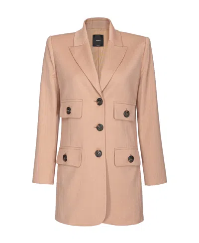 Pinko Peak-lapels Wool-blend Blazer In Nude