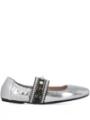 Pinko Laminated Leather Ballerinas With Jewel Band In Gray
