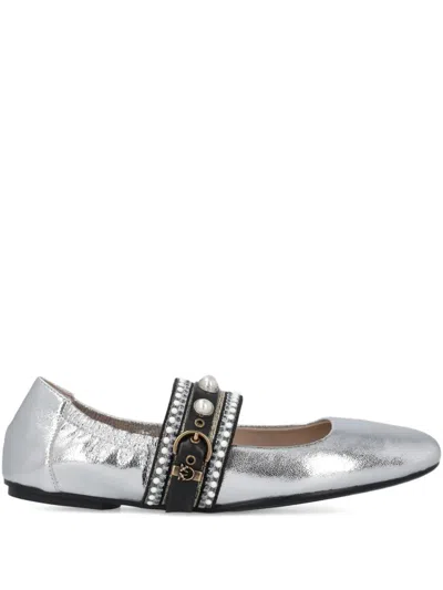 PINKO PEARL-EMBELLISHED BUCKLE BALLET FLATS