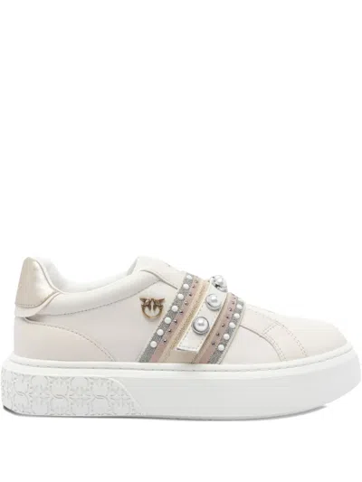 Pinko Pearl-embellished Platform Sneakers In White