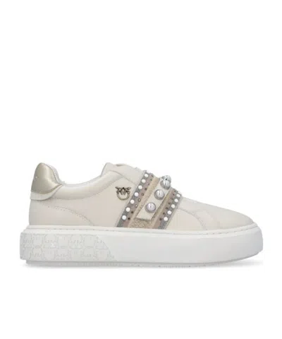 Pinko Pearl-embellished Platform Sneakers In White