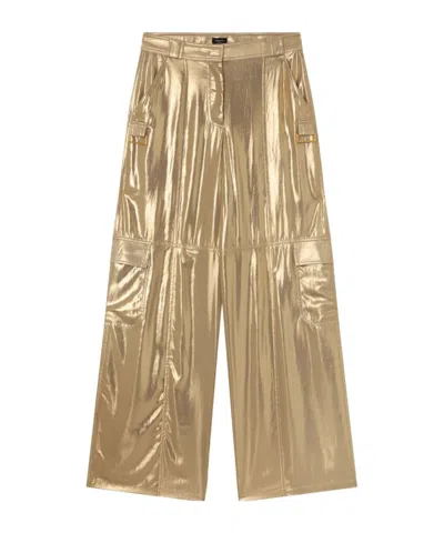Pinko Pelaggi Georgette Metallic Cargo Trousers In Gold
