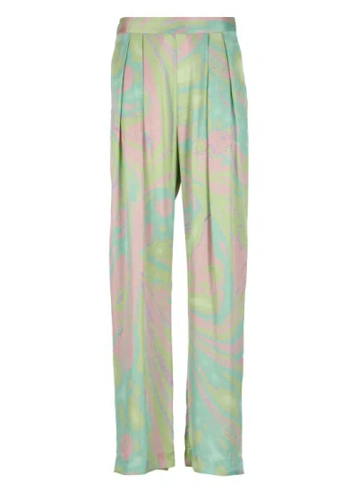 Pinko Splash-print Satin Trousers In Multi.green/pink