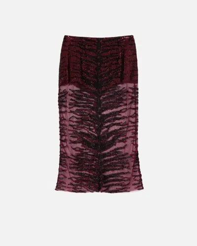 Pinko Pencil Skirt With Zebra-effect Sequin Embroidery In Burgundy/black