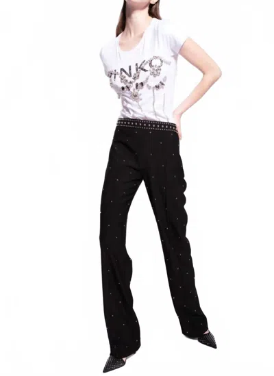 Pinko Pepita Trouser With Studded Waistband In Black