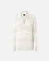 Pinko Perforated Cotton Sweater With Collar In Bianco/bianco