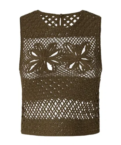 Pinko Crewneck Crochet-knit Vest In Brown