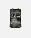 Pinko Black Top With Perforated Design And Diamond Motif And Floral Details In Black