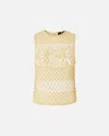 Pinko Fantasy Net Crochet Floral Top Keyhole In Rattan Yellow