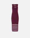 Pinko Perforated Knit Midi Dress In Bordeaux Intenso