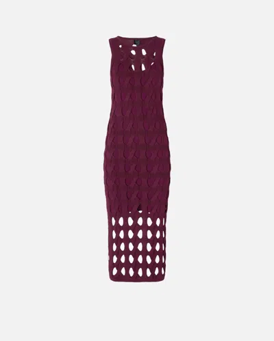 Pinko Perforated Knit Midi Dress In Bordeaux Intenso