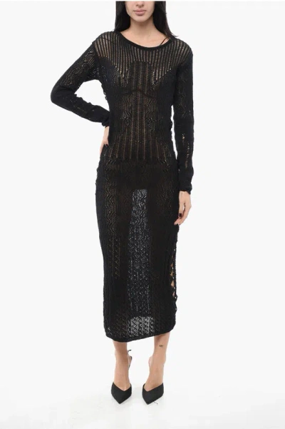 Pinko Perforated Nemesiano Maxi Dress With Boy Shorts In Black