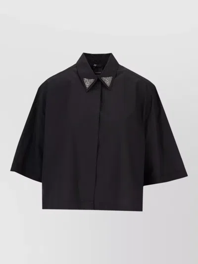 Pinko Pescara Poplin Shirt Jacket Short Sleeves Collar In Black