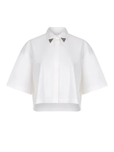 Pinko Pescara Cropped Short-sleeve Shirt In White