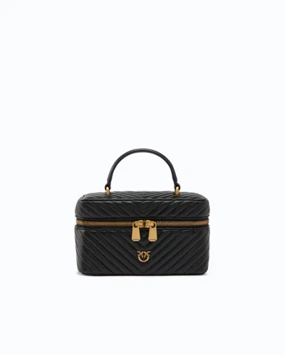 Pinko Small Beauty Case With Shoulder Strap Chevron Nappa In White