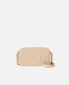 Pinko Small Crossbody Bag With Raised Love Birds Logo In Beige-smoke Grey-antique Gold
