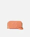 Pinko Small Crossbody Bag With Raised Love Birds Logo In Brandy Orange-antique Gold