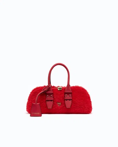 Pinko Love Birds Faux-shearling Tote Bag In Red