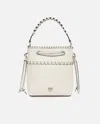 Pinko Small Leather Bucket Bag With Threaded Detailing In White