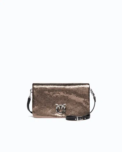 Pinko - Petite Pochette À Bandoulière Love Bag Click Soft Horizontal En Cuir Lamé Embossé Serpent