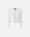 Pinko Cropped White Jacket With Textured Fabric In White
