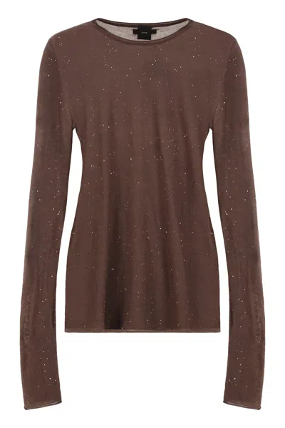 Pinko Pico Long Sleeve Sequin Top In Brown