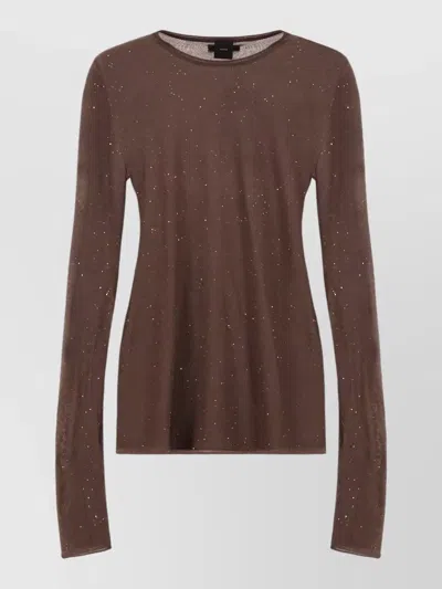 Pinko Pico Sequin Knit Long Sleeve Top In Brown