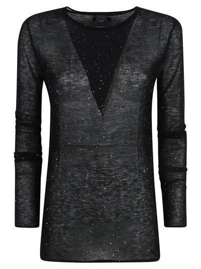 Pinko Pico Sheer Black Wool-blend Sweater