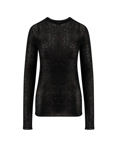 Pinko Pico Wool Top With Rhinestones In Black