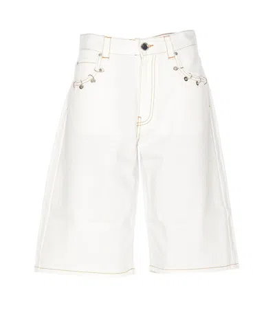 Pinko Piercing Detailed Denim Shorts In White