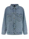 Pinko Pifferaio Jacquard Crystal Denim Overshirt In Blue