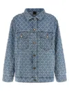 Pinko Pifferaio Jacquard Crystal Denim Overshirt In Blue