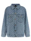 Pinko Pifferaio Jacquard Crystal Denim Overshirt In Blue