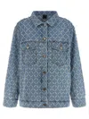Pinko Pifferaio Jacquard Crystal Denim Overshirt In Blue